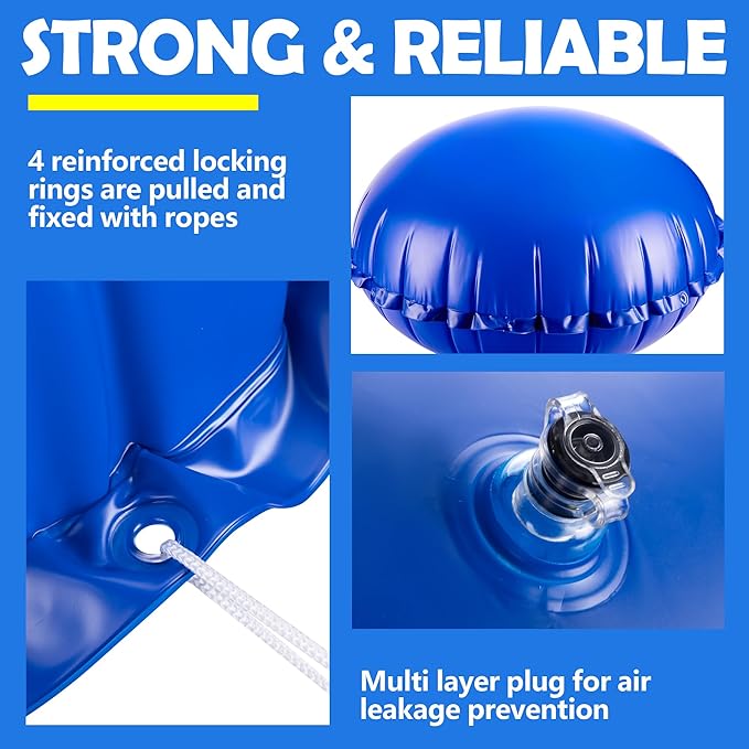 Sfcddtlg 2 Pcs Pool Air Pillows for Above Ground Pools- 4 x 4 Ft Round Winter Pool Cover Pillow- Ice Equalizer Air Pillow- Swimming Pool Winterizing Closing Pillow with Ropes for Support Pool Covers