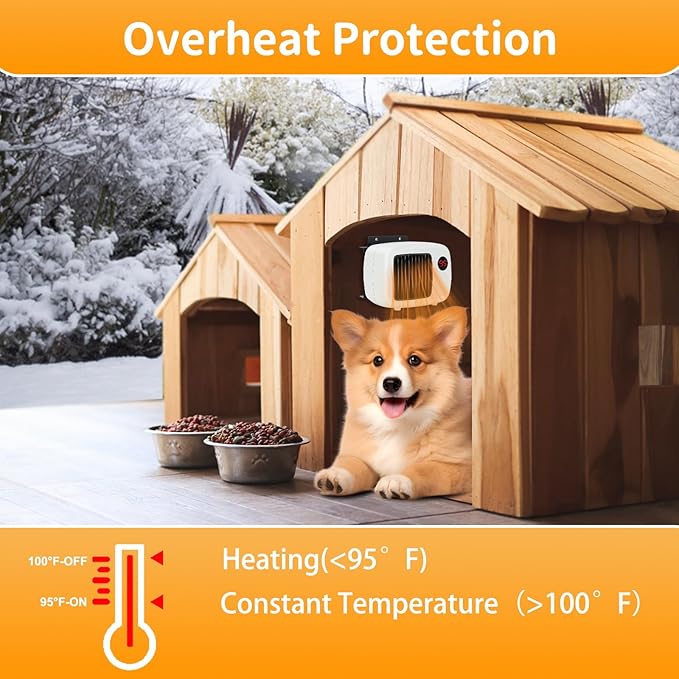 Rypet Dog House Heater with Thermostat, 200W/400W Safe Heater for Dog House Outdoor with 6 Ft Anti Chew Cord, Wall Mounted Chicken Coop Heaters Electric Warmer for Hound Kennel Cat Cage Chicken Coop