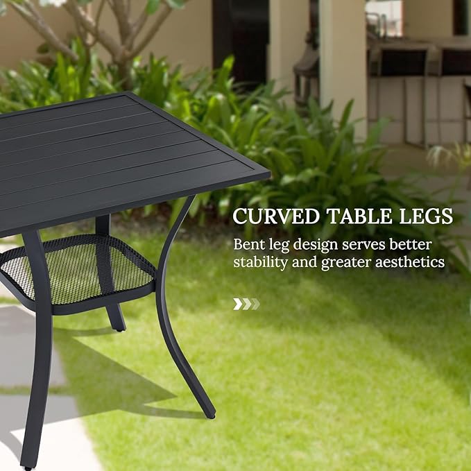 VICLLAX 3 Pieces Small Patio Table and Swivel Chairs for 2, All Weather Patio Dining Set for, Black Tabletop and Blue Fabric