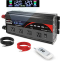 2500 Watt Inverter with LCD Display & Remote Control 12V DC to 110V/120V AC Converter Peak Power 5000W Car Inverter with 4 Sockets & 4 USB Ports for RV Truck Camping Off-Grid Solar System