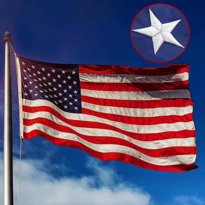 6x10FT American Flag Outdoor -USA Heavy Duty Nylon US Flags Long Lasting US Flag with Embroidered Stars, Sewn Stripes & Brass Grommets Water-Resistant Perfect for Outdoor Use All Weather