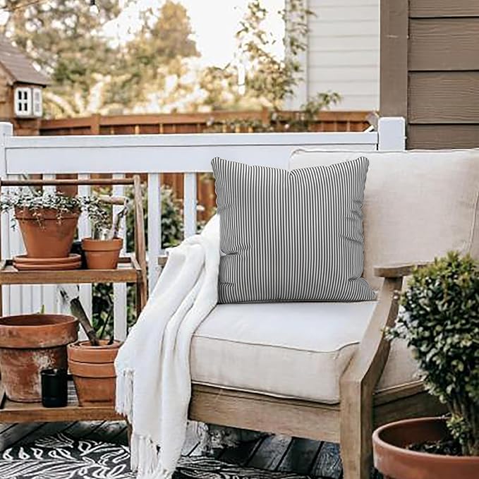 LVTXIII Outdoor Throw Pillows 20x20 Patio Waterproof Square Pillows with Piping Fade Resistant Accent Pillow for Spring Summer Garden Decoration, Set of 2, Strip Grey