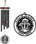 Personalized Customize Name Fantasy Mushroom Wonderland Wind Chime, Metal Iron 37 Inch Outdoor Memorial Gift for Garden Yard Patio Home Decor, Black (Style G)