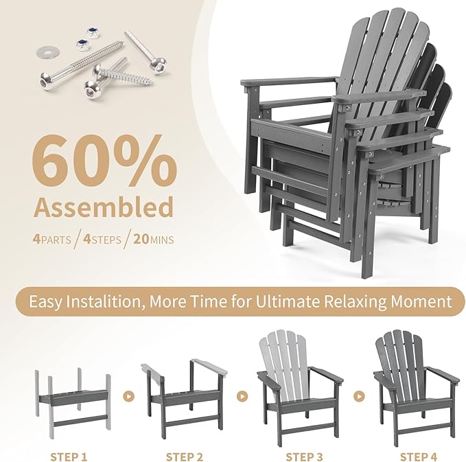 Stackable Adirondack Chairs Set of 6, Space Saving HDPE All-Weather Fire Pit Chair with Cover for Outdoor Lawn Porch Deck