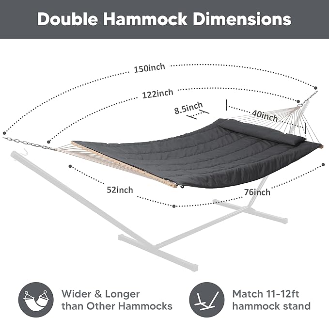SUNCREAT Hammocks for Outside, Two Person Hammock for Patio, Garden, Porch, Outdoor, Dark Grey