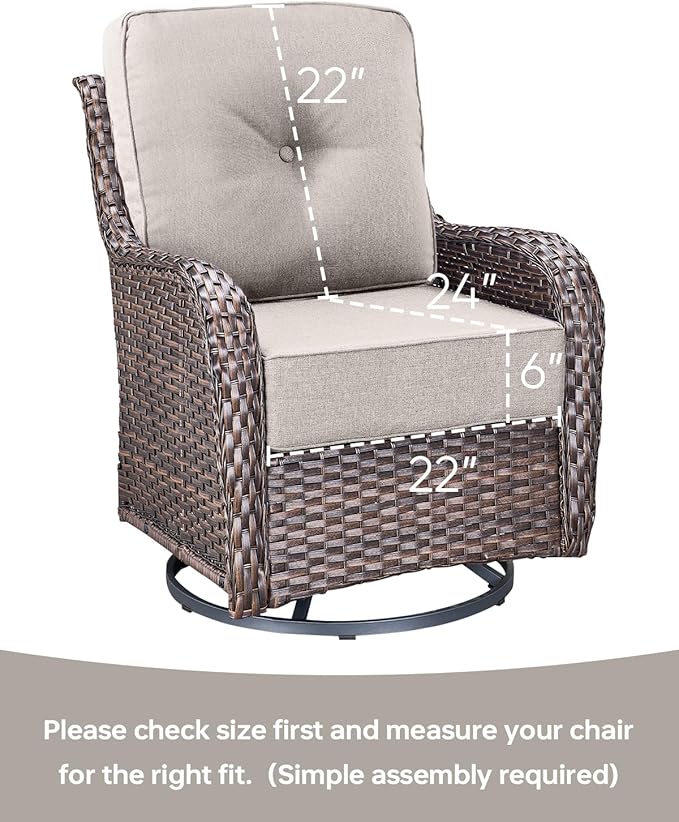Luxury 22x24/22x25 6-Inch Outdoor Seat Cushions - Set of 2 Water Repellent Patio Chair Seat Comfortable Cushion for Rattan Dining Rocker Glider Chairs Loveseat Couch Sectional Sofa - Beige