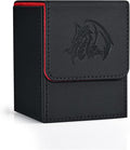 ZLCA Card Deck Box for Trading Cards with 2 Dividers, Card Storage Box Fits 100+ Single Sleeved Cards, PU Leather Card Deck Case Holder for Magic Commander TCG CCG （Black&Red,Emperor Dragon）