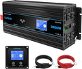 2000W Pure Sine Wave Inverter DC 12V AC 120V Double LCD Screen Remote Control Power Inverter 30W USB-C 4AC Outlets for RV, Home, Solar System