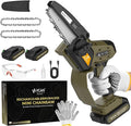 Mini Chainsaw Cordless 5 inch 36Ft/s Brushless Electric Chainsaw Pruning Saw with 21V 5Ah Battery 2PCS PD Fast Charging Batteries & 2 Chains for Tree Branch Wood Cutting Gardening for Men Dad Husband