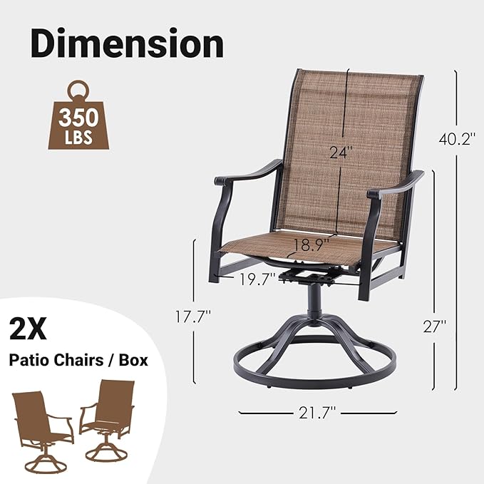 Soohow Outdoor Dining Chairs Set of 2, 360°Swivel Patio Dining Chair with Textilene Fabric, Outdoor Metal Armchair All Weather Resistant, Ergonomic Comfort, Perfect for Patio, Backyard, Balcony