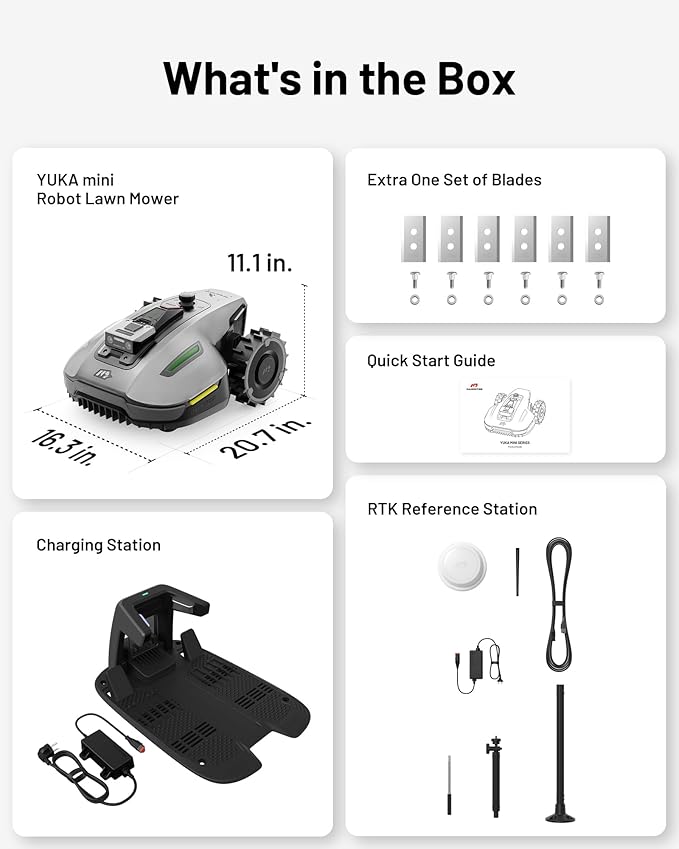 Mammotion YUKA Mini 700 Robot Lawn Mower for 0.17 Acre, Max.0.35 Acre, UltrasenseAI Vision+ RTK, Auto Mapping, 45% Slope,Perimeter Wire Free, Cutting Height 0.8''~2.4'', 7 Mowing Zones Management