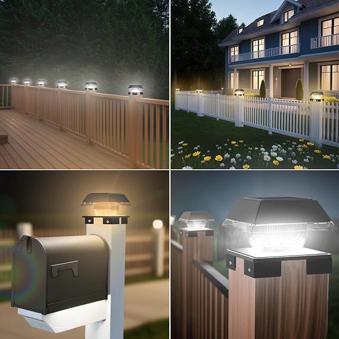 INDARUN 4x4 Post Solar Lights, Fence Deck Post Solar Outdoor Lights Fit 4x4 5x5 6x6 Wood Posts/4x4 Vinyl Posts Caps, Cold White & Warm White, 120 Lumen, for Patio Porch Garden Landscape Lighting