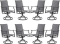 Swivel Patio Chairs Set of 8, Outdoor Patio Dining Chairs with Padded Textilene, Swivel & Rocker Metal Outdoor Dining Chairs All-Weather for Backyard, Grey Fabric with Black Frame