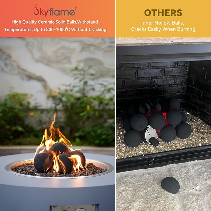 Skyflame 12PCS Ceramic Balls, Mixed of 4 Sizes Fire Pit Balls Set for Indoor and Outdoor Fire Tables or Fireplaces Accessory,Beige
