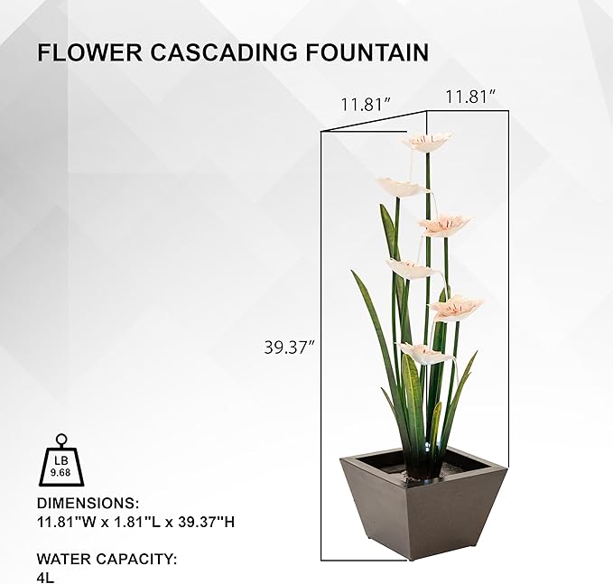 XBrand Metal Sculptural Multi-Tiered Flower Water Fountain, Multicolored, 39" Tall, w/LED Lights