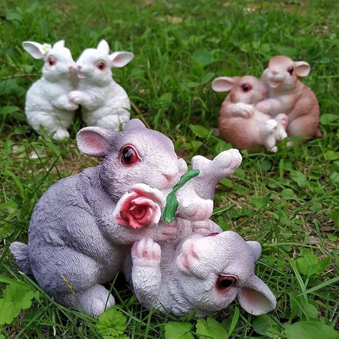 Garden Statues Bunny Decor Resin Hug Rabbit Figurine Cute Fairy Garden Decor Outdoor Statues for Patio Yard Porch Balcony Gifts for Women Mom Grandma Brown