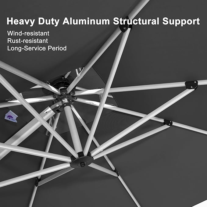 PURPLE LEAF 11 Feet Patio Umbrella Outdoor Round Umbrella Large Cantilever Umbrella Windproof Offset Heavy Duty Sun for Garden Deck Pool Patio, Grey