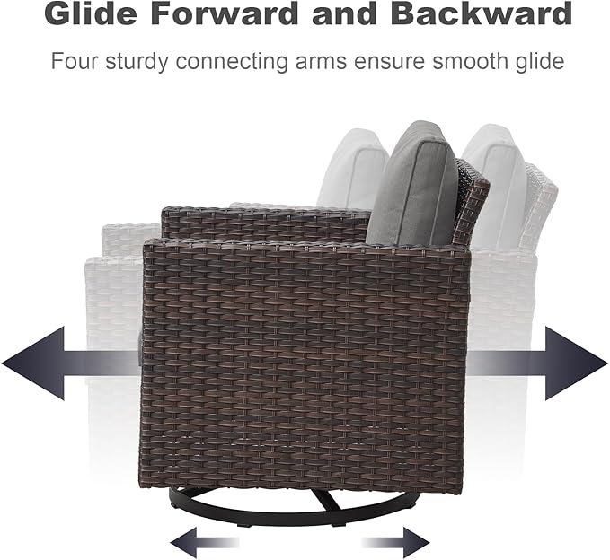 Luxury Outdoor Swivel Rocker Patio Chairs Set of 2, Swivel Patio Chairs for Porch, Yard, Deck, Poolside, Brown/Grey