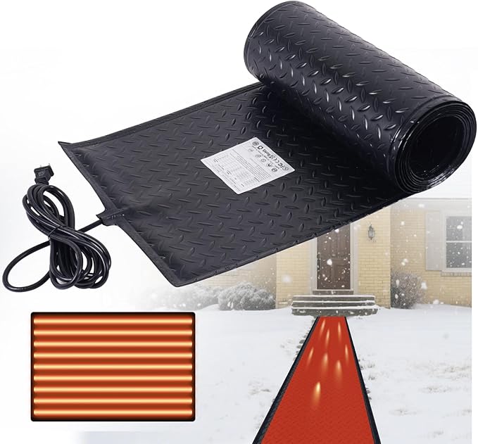 Snow Melting Mats for Roof Valley Walkways, 120V Outdoor Electric Heated Melting Snow Ice Removal, Roof Deicing System Black 15 in x 5 ft