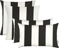 RSH DECOR: Sunbrella Lumbar & Square Pillows Set of 4 20 x12 & 17"x17", Water and Fade-Resistant, Outdoor Throw Pillows for Patio Furniture, Cabana Classic Black Stripe - Made in USA