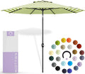 Midtown Umbrellas The Lean 10 Feet Outdoor Umbrella With Terylast Pear Stripes (Green/White Stripes) Polyester Fabric - Auto-Tilt Aluminum Frame Patio Umbrella For Deck, Garden, Pool - Black Pole
