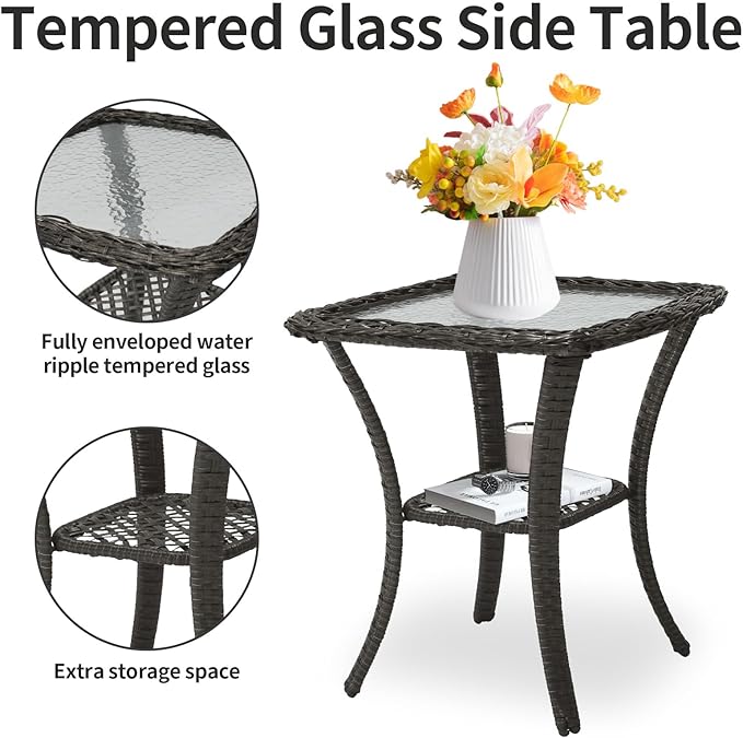 3 Pieces Patio Furniture Set, Outdoor Swivel Rocking Chair Set of 2 with Side Table - 360° Swivel, Thick Cushions, All-Weather Bistro Set for Deck, Porch, Pool(Grey, Grey Full-Weave Rattan)