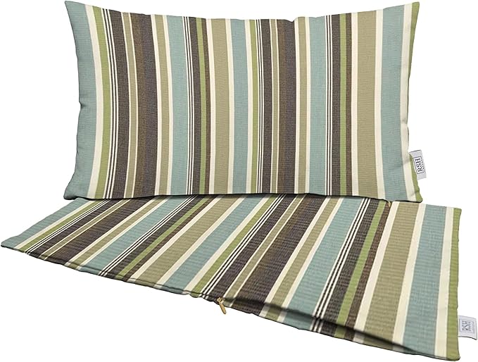 RSH DECOR: Sunbrella Pillow Covers Set of 2 | Covers Only - 26" x 16" | Outdoor Lumbar Pillow Covers Crafted with Sunbrella Performance Fabric | Brannon Whisper