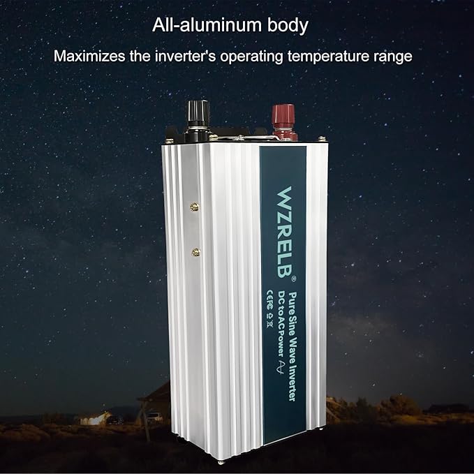WZRELB 1000W Pure Sine Wave Inverter 12V DC to 110V 120V AC,Car Power Inverter with Dual AC Outlets, LED Display,Off-Grid Portable Power Converter for Home, RV, Truck, Camping