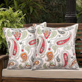 Magpie Fabrics Pack of 2 Outdoor Waterproof Throw Pillow Covers 18 x 18 Inch, Christmas Decorative Cushion Sham Pillowcase Shell for Garden Patio Tent Balcony Couch Sofa(Paisley Red Beige)