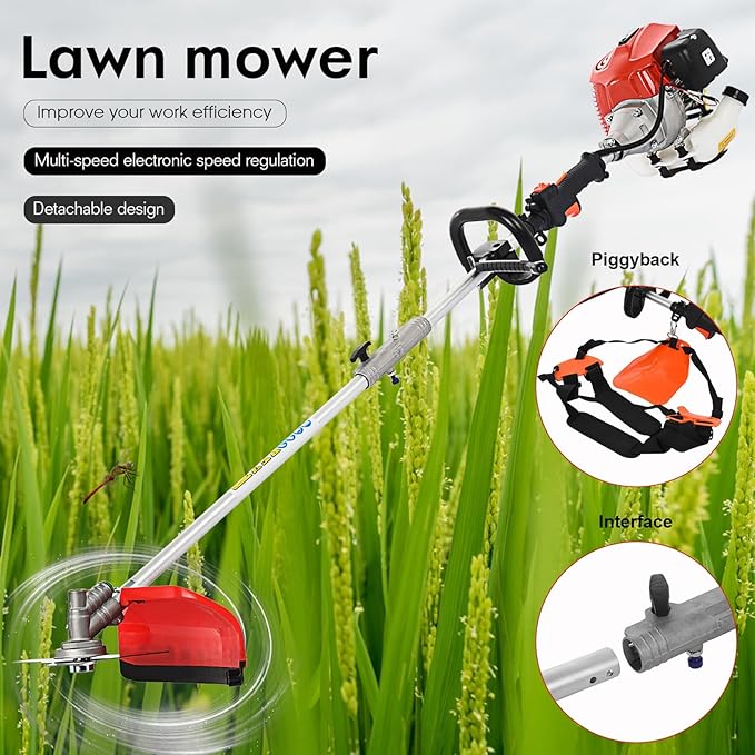 Powerful Gas String Trimmer,Full Functioning Guard Accessories Hedge Trimmer String Trimmers Lawn Mower 52CC Petrol Hedge Trimmer Chainsaw Brush Cutter from USA Red