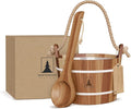 Sauna Bucket and Ladle Set - Handmade from Canadian Red Cedar Wood - Natural Rope Handle - 1.6 Gallons (6 Liters) Water Capacity