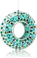 VCUTEKA Bird Feeder Mosaic Fly Through Bird Feeders for Outside Hanging with Round Shape Glass Container to Attract More Wild Birds for Garden, Yard, Backyard, Deck and Porch Decor, Bee 10-Inch