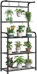 Plant Stand Outdoor Indoor, Metal 3 Tiered Tall Hanging Plant Shelf Heavy Duty for Multiple Flower Planter Holder 67" Large Rack for Living Room Garden Balcony, Black