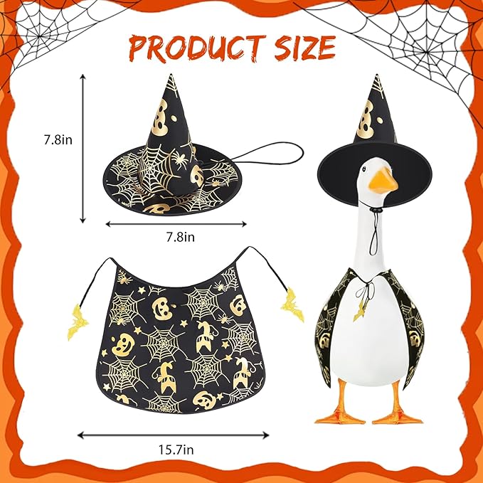 Halloween Porch Goose Outfits for 23" Lawn Statue - Cute Witch Hat & Cape Set for Concrete/Plastic/Cement Goose Statue, Halloween Accessory for Garden Yard Patio Decor