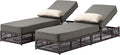 Luxury Outdoor Chaise Lounges with 5 Inch Thickened Cushions - Set of 2 High Back Brown Wicker Patio Recliners Rattan Reclining Chairs Porch Poolside Pool Sunbathing Lounger - Grey