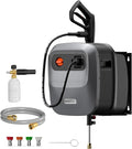 Giraffe Tools Grandfalls Retractable Pressure Washer G20B, 2500 PSI 2.2 GPM, Wall Mounted Power Washer with 65FT Hose Reel, Black Pressure Hoses, 4 Nozzles for Floor/Cars/Fences/Patios, Dark Silver
