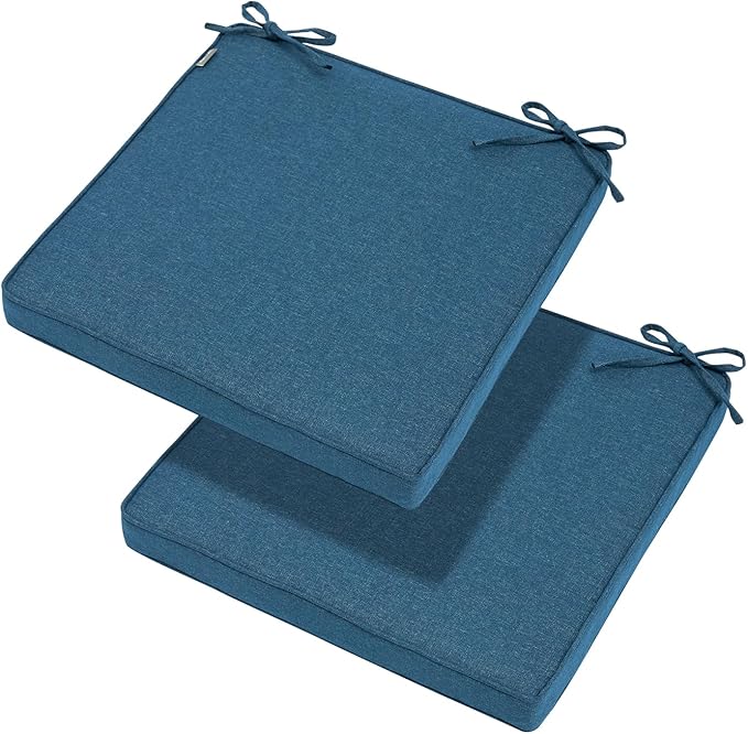 Magpie Fabrics Indoor Outdoor Waterproof Square Chair Cushion, 18" x 18" x 2.5", 2 Pack, Water Resistant Seat Cushions, for Patio Garden Office, Dark Blue