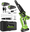 Mini Chainsaw 8inch, Chainsaw Cordless w Automatic Oiler, Handheld Electric Power Chain Saw w Security Lock, Brushless Motor,Chainsaws for Wood/Trees Trimming (Green - 2 batteries, 8 INCH)