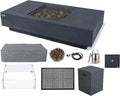 Elementi+ | Monte Carlo Gas Fire Pit Cast Concrete 60" Rectangular Fire Table, Outdoor Fire Pit Electronic Ignition | Canvas Cover, Fire Glass and Burner Lid Included | Light Gray | Propane Gas