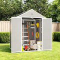 6x5 FT Outdoor Resin Storage Shed with Floor and Window, Outside Waterproof Plastic Garden Sheds w/Lockable Door & Vents, All-Weather Tool House for Patio, Backyard, Lawn, Grey