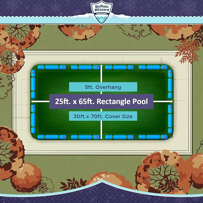 Buffalo Blizzard Supreme 25 ft x 65 ft Rectangular Winter Pool Cover | Green/Black | Closing Inground Swimming Pools | Easy to Install | Heavy Duty, Cold & UV Resistant | Shields from Seasonal Debris