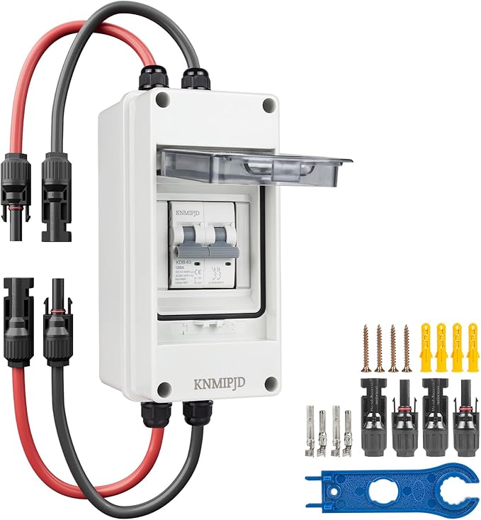 Solar Panel Disconnect Switch 10A 2P 400V Dc/AC Breaker Disconnect Box Outdoor Breaker Box Suitable for photovoltaic and Wind Energy Home Battery Systems (16 Amps)