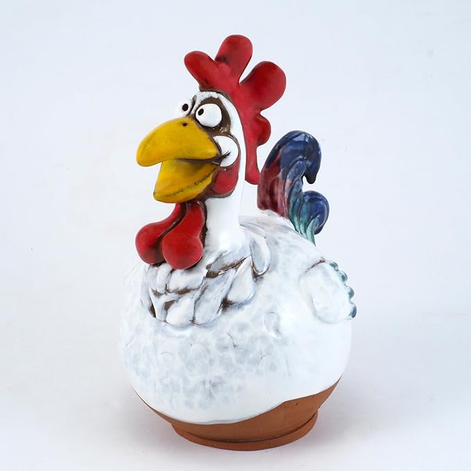 Ceramic Garden Decor - Rooster Lawn stake - Outdoor statue - Perfect, unique gifts for gardeners woman, men, yard gifts - Handmade, Frostproof