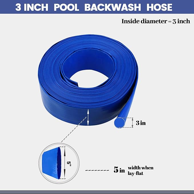 Eastrans 3 inch x 25 FT Pool Backwash Hose,5 inch Width When Pool Hose Lay-Flat, Heavy Duty Discharge Hose, Weather and Burst Resistant, Best Pool Hoses for Inground Pools,Pool Drain Hose