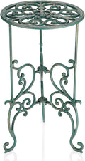 OwnMy Cast Iron Tall Plant Stand Heavy Duty Vintage Wrought Iron Flower Pot Holder, Decorative 1-Tier Potted Plant Holder Rack, Indoor Outdoor Large Metal Plant Stand for Patio Garden, Antique Green