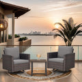 Outdoor Swivel Rocker Chairs, Patio Swivel Chair Set, Two Swivel Patio Wicker Chairs with One Side Table, Brown/Grey