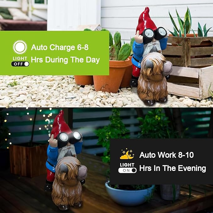 Gnome Garden Statue Solar Lights Outdoor Binoculars on Highland Cow,Birthday Gifts for Women/Men, Housewarming Gifts,Outdoor Decor for Balcony,Garden,Patio,Yard,Lawn(Cow Gnome)
