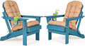 nalone Folding Adirondack Chairs Set of 2 with Cushion with Cup Holder, HDPE Plastic Oversized Patio Chair Weather Resistant, Used in Outdoor, Fire Pit, Deck, Garden, Campfire Chairs (Blue)