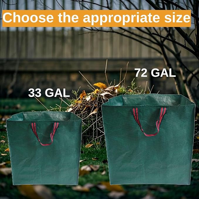 72-Gallon Leaf Bags (Pack of 2) - Reusable Yard Waste Bags with Reinforced Handles, Foldable & Portable for Lawn, Garden, Leaf Collection, and Home Yard Cleanup