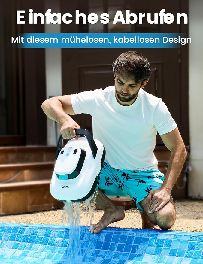 (2025 Upgrade) Launs S1 Cordless Robotic Pool Cleaner, Dual Motors & Suction Ports Automatic Pool Vacuum Robot Lasts up to 90 Min, Self-Parking Ideal for Above Ground Pools (New)